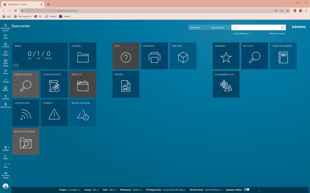Teamcenter Implementation of Active Workspace custom home screen. 