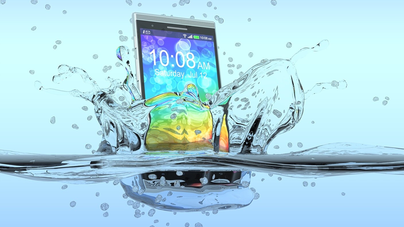 Waterproof phone hits water